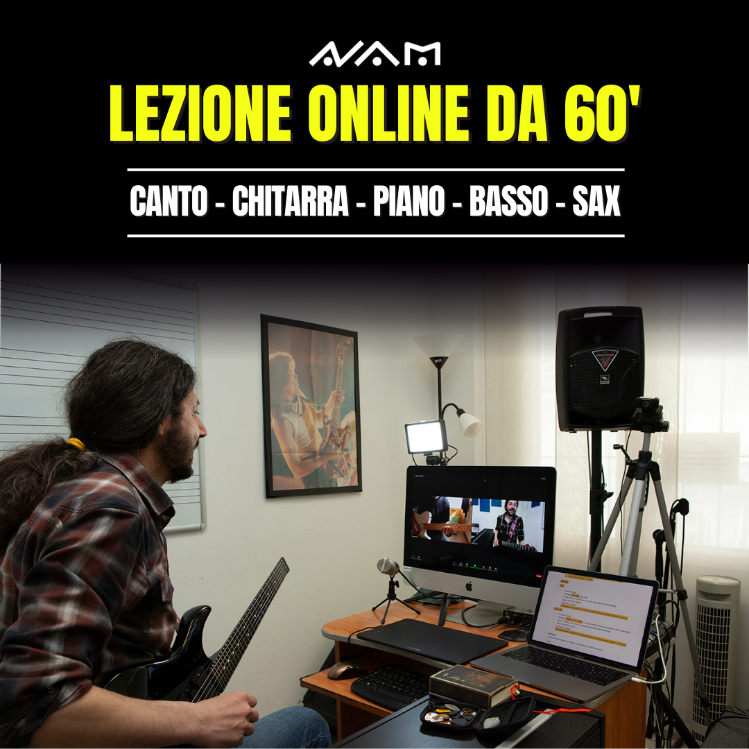 Lezioni Online Canto, Chitarra, Pianoforte, Basso o Sax da 60″